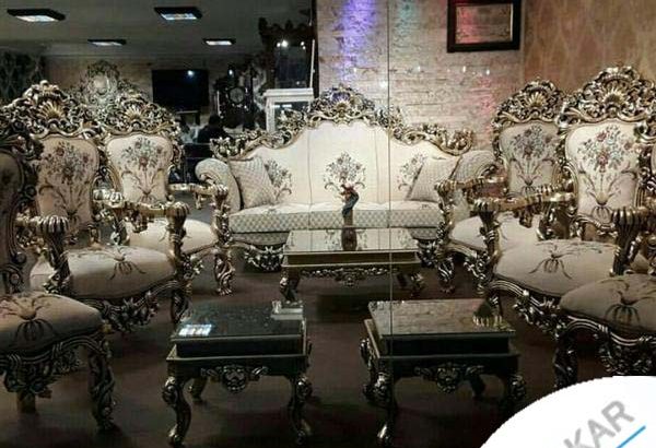 مبل مدل صدفی مصری 7نفره کلاسیک چوب مناسب جهیزیه.